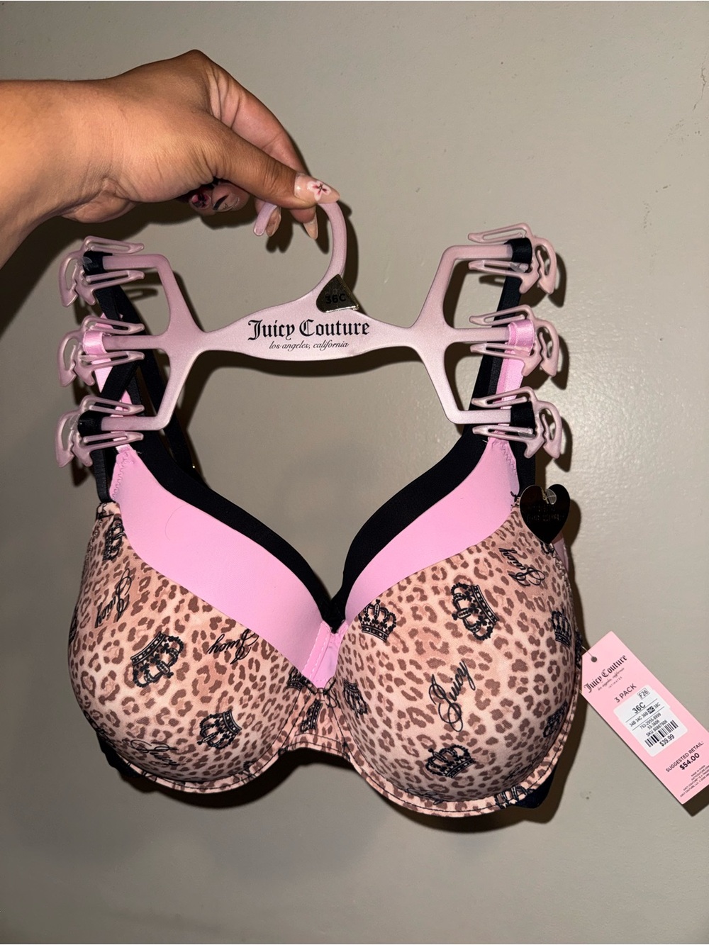 Juicy Couture Pink Leopard Print Bra with Black Trim